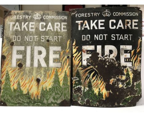 Two enamel fire signs 'Do not start fire' by the Forestry Commission. 38cmx53cm approximately.