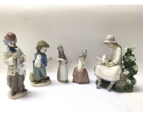 Two Lladro figures, one is numbered 1011 And titled Girl with Pig and the other is figure number 5471 and titled Sad Sax (wit