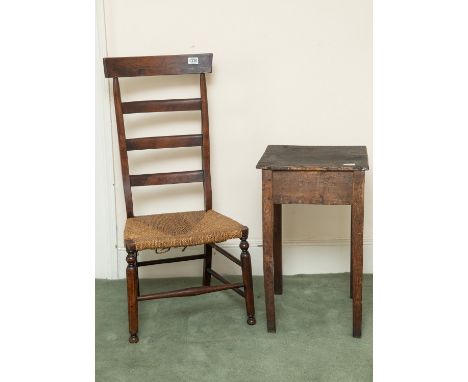 A Victorian Beechwood ladder back chair and a 19th century vernacular rustic oak table (2)