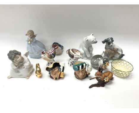 Collection of porcelain and ceramic ornaments including Royal Doulton Nao, Lladro etc.