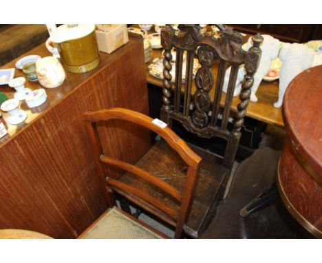 A walnut ladder back bedroom chair; and a Victorian oak hall chair