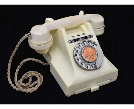 1950s G.P.O ivory coloured telephone model 312F PX56/3A with call exchange button and drawer, moulded marks to handset, print