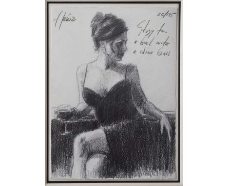 Fabian Perez (Argentinian, b.1967) - Limited edition print - 'Study for a girl with wine glass', 26/195, signed upper left co