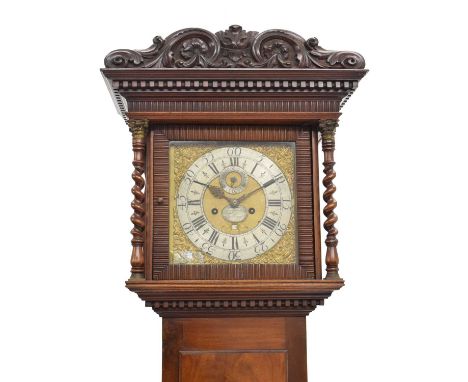 Welsh Interest - George III 8-day brass dial longcase clock, the 11-inch square dial with silvered chapter ring having Roman 