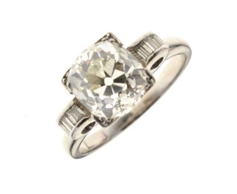 Diamond single stone ring, the white mount indistinctly marked, the old brilliant cut measuring approximately 7.8mm x 7.2mm x