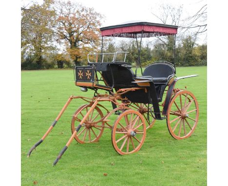 Late 19th century Maltese Karozzin (horse-drawn taxi carriage), with slightly domed fringed canopy on four iron supports over