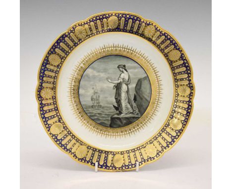 Late 18th century Flight Worcester plate from the 'Hope Service', made for the Duke of Clarence, of lobed circular form, the 