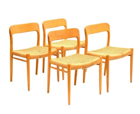 Attributed to Niels Otto Møller for J.L. Møllers Møbelfabrik, Denmark - Set of four 1960s light oak dining chairs, each with 