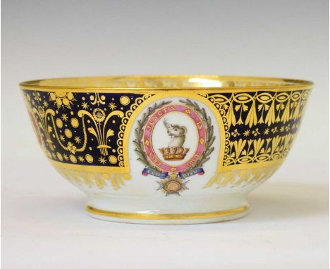 Chamberlain Worcester armorial porcelain slop basin from the Admiral Yeo service, of footed form, painted and enriched in gil