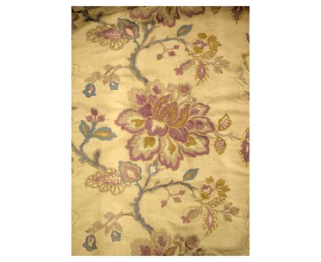 Pair of country house style curtains, decorated with a floral design in lilac on a cream cotton ground, 435cm (width of botto