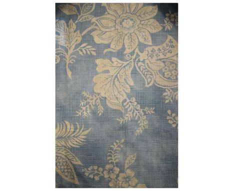 Pair of country house style curtains, printed with a foliate design in cream on duck egg blue, fully lined and interlined, 41