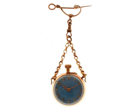 Blue guilloche enamel fob watch, the almost spherical shape, guilloche enamel dial, with a cylinder escapement bar movement, 