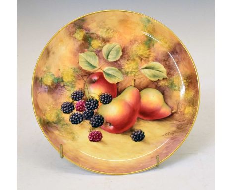 Royal Worcester porcelain fruit decorated plate, painted by J. Smith, black printed mark, 23cm diameter