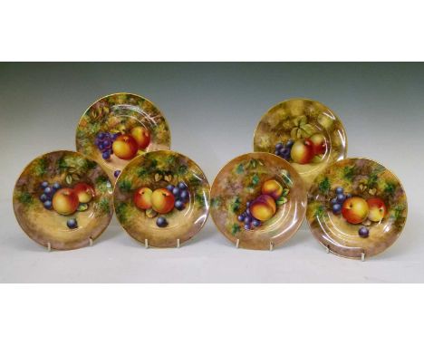 Royal Worcester porcelain set of six fruit decorated plates, signed F. Higgins (3), J. Smith (1), T. Bowen (1) and J. Cook (1