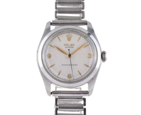 Rolex - Gentleman's Oyster stainless steel wristwatch, circa 1953, ref.6082, serial no. 780***, silvered dial with gilt dagge