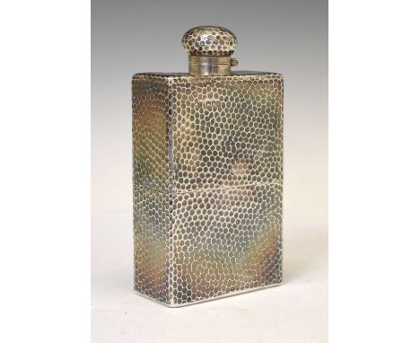 Edward VII silver Goliath hip flask of rectangular form with hammered decoration and bayonet cap, sponsor's mark of Drew &amp