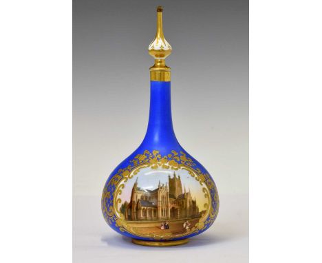 Chamberlain Worcester porcelain vase and cover, of footed bottle form with gilded porcelain stopper, the body finely painted 