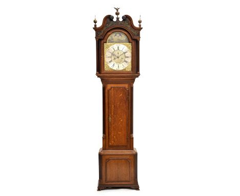 George III oak and mahogany-cased 8-day brass dial longcase clock, Seddon and Moss, Frodsham, the 13-inch break-arched having