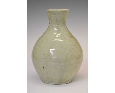 Trevor Corser (1938-2015) for Leach pottery - later 20th century studio vase, ovoid with everted neck and speckled celadon gl