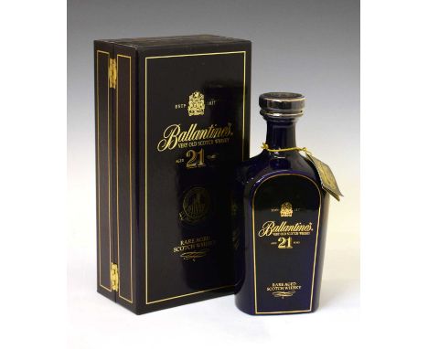 Ballantines Very Old Rare Aged Scotch Whisky, aged 21 years, 1 bottle in limited edition blue ceramic decanter and presentati