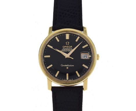 Omega - Gentleman's Constellation Automatic Chronometer wristwatch, having a refinished black dial with applied gilt baton ho