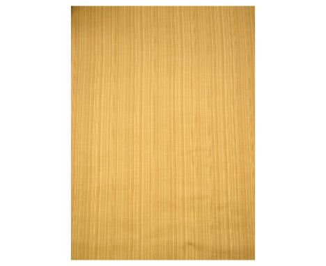 Two pairs of curtains, striated gold fabric with cream lining, interlining, and decorative rope braiding, 395cm (width of bot