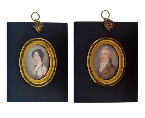 Attributed to Albin Roberts Burt, (1783-1842) - Two early 19th century oval portrait miniatures on ivory, depicting a gentlem