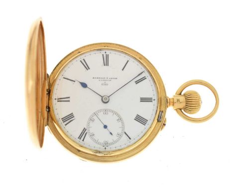 Barraud &amp; Lunds, London - 18ct gold hunter pocket watch, the signed white enamel dial also numbered 3 over 3540, black Ar