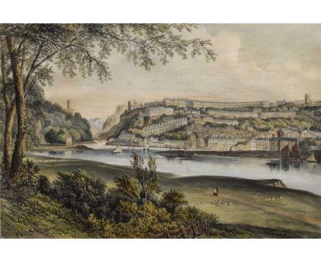 Newman &amp; Co (publisher) – Colour lithograph - View of the Avon Gorge and Clifton with suspension bridge piers (the bridge