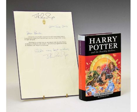 Rowling (J. K.) - Harry Potter and the Deathly Hallows, 1st Edn, 2007, signed by the author in blue ink, with hologram sticke