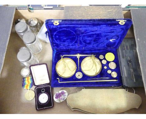 A collection of various items to include a continental silver cased fob watch ,various glass dressing table jars, early 20th 