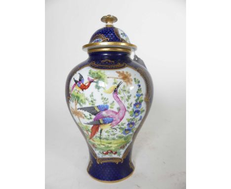 A 19th century Samson of Paris porcelain vase and cover, of baluster shape, painted with exotic birds amongst flowers within 