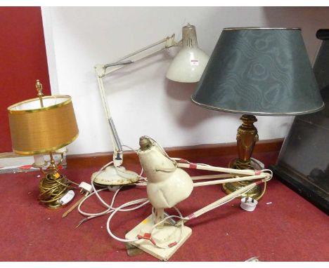 A collection of lamps to include angle poise model 1227 desk lamp, by Herbert Terry &amp; Sons, of typical hinged rotating fo