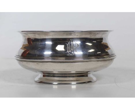 A George V silver bowl, of circular bellied form, bearing engraved initial cypher, Mappin &amp; Webb Ltd, London 1923, 8.5ozt