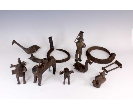 A collection of bronze alloy human and animal ritual models, possibly Kond tribe, Orissa, Eastern India, 19th–20th centuryCom