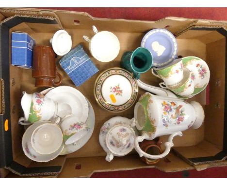 A collection of ceramics to include Wedgwood Cleo box and cover, and a Paragon part coffee service