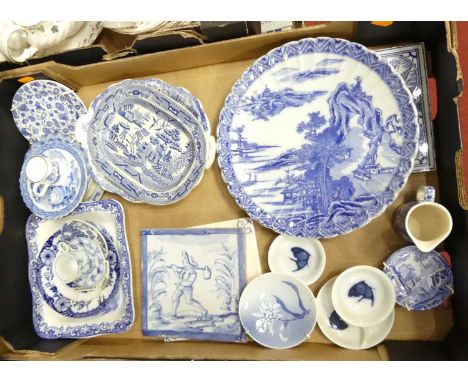 A collection of ceramics to include Chinese porcelain lobed dish, blue &amp; white underglaze decorated with a landscape, dia