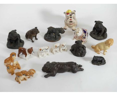 A collection of figures of dogs to include a Royal Worcester blush ivory figure of a pug, modelled seated, puce mark, height 