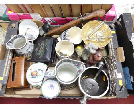 A collection of ceramics to include Wedgwood Geoffrey Chaucer mug, and Dresden floral encrusted pin dish, together with vario