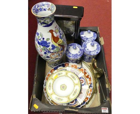A Masons Ironstone vase, transfer decorated with pheasants among flowers,  height 44cm, together with various other ceramics 