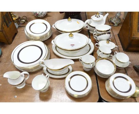 A collection of Royal Doulton Harlow pattern tableware to include oval tureens, part tea service, dinner plates and soup plat