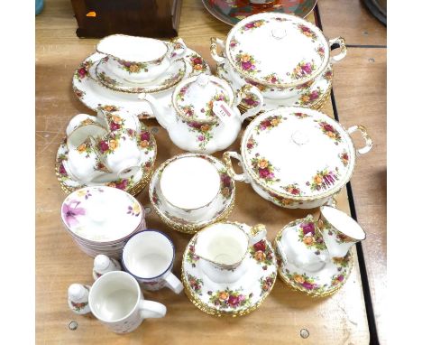 A collection of Royal Albert Old Country Roses pattern table wares to include pair of tureens, dia. 21cm, dinner plates and p