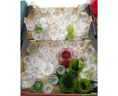 A collection of glassware to include Dartington wine glasses, Dartington cranberry glass vase, height 18cm, various cut glass