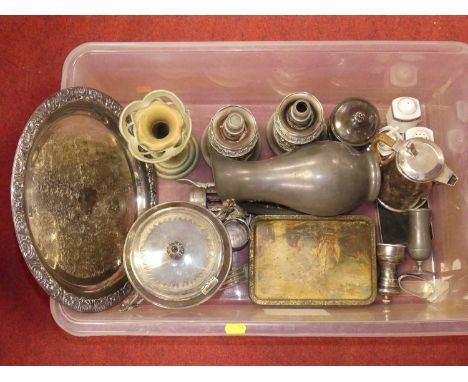 A collection of various silver plated wares to include serving dishes, candle holders, coffee pot, pepper grinder etc