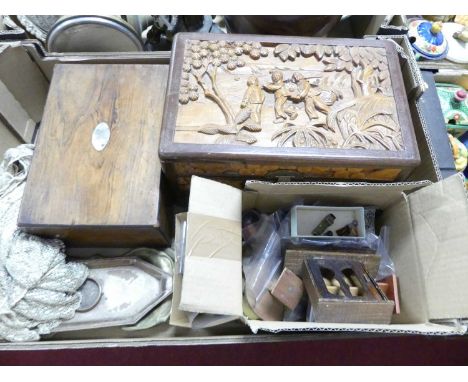A collection of items to include doll's house furniture and miniatures, a 19th century rosewood lady's workbox, an Old Sheffi