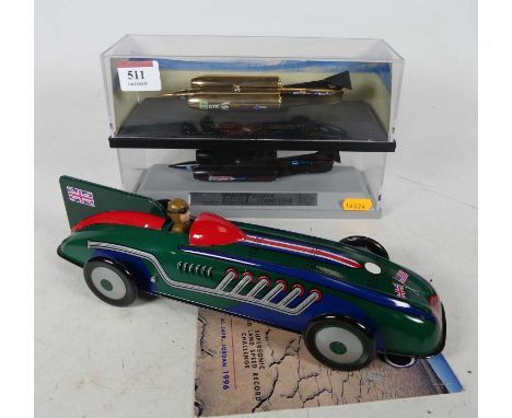 A Schylling Toys clockwork model of a Landspeed Record Car, together with  two further models of Landspeed Record Cars (3)