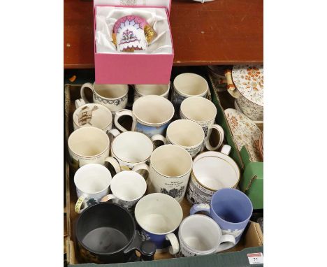 A collection of commemorative mugs, to include Portmeirion Apollo 11, by John Cuffley, Wedgwood 1000 Years of English Monarch