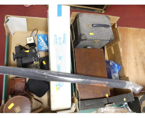 A collection of photography equipment to include an Emma telezoom lens, in fitted case, an Olympus 35 ECR compact camera, tri