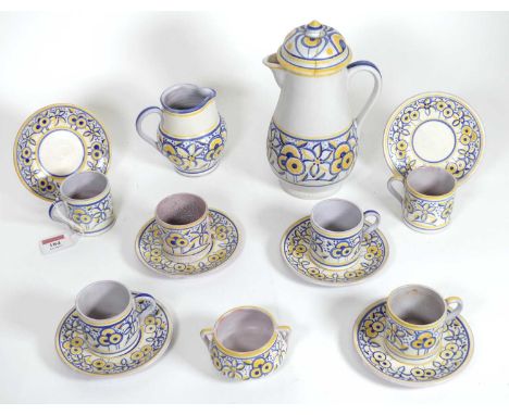 A Carter Stabler &amp; Adams Ltd Poole Pottery coffee service, six place settings, decorated with yellow and blue flowers, im