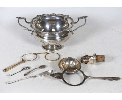 A George V silver sugar bowl, of twin-handled bombe form, Walker &amp; Hall, Sheffield 1929, 8.6ozt, together with a matched 